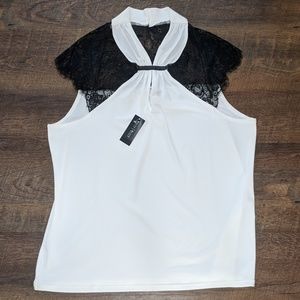 WHBM NWT White w/ Black Lace Accent Blouse XL